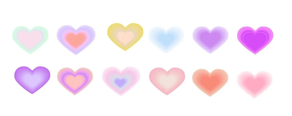 Heart aura shapes vector set. Gradient aesthetic romantic elements イラスト素材