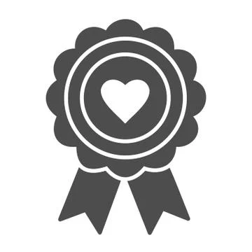 Heart award solid icon. Medal with heart vector illustration isolated on white Illustrazione stock