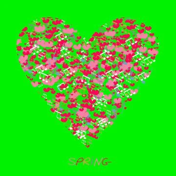 Heart background. Heart and vector inscription spring. Abstract hand-drawn Stock Illustration