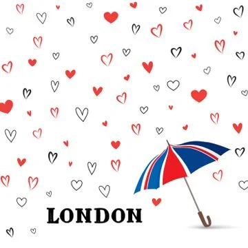 Heart background with umbrella. Love pattern for greeting card. Stock Illustration