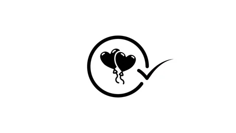 Heart balloon icon with check mark symbol animation in black and white mini.. Stock Footage 346497273