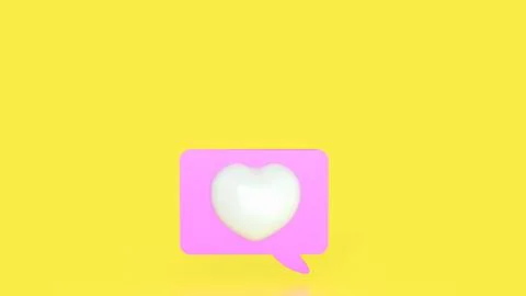 Heart on Balloon text on yellow Background 3d Rendering. Stock Illustration