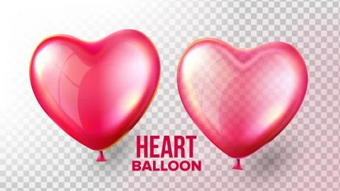 Heart Balloon Vector. Transparent 3D Realistic Red Balloon In Form Of Heart Ilustración de archivo