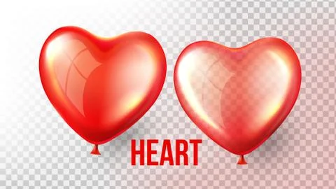 Heart Balloon Vector. Transparent 3D Realistic Red Air Balloon In Form Of Heart Ilustración de archivo