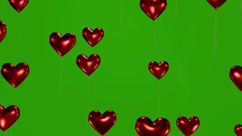 Heart balloons floating up on the green screen. Love symbols for Valentines Stock Footage 341031819
