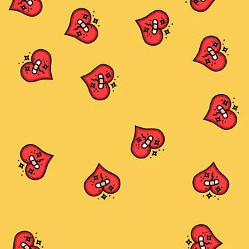 Heart bandage patch recovery vector seamless pattern 스톡 일러스트