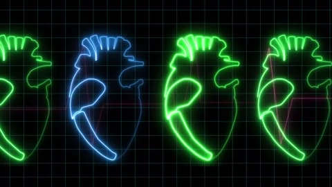 Heart Beat Indicator Moving With Neon Heart On Black Background, 스톡 동영상 284614186