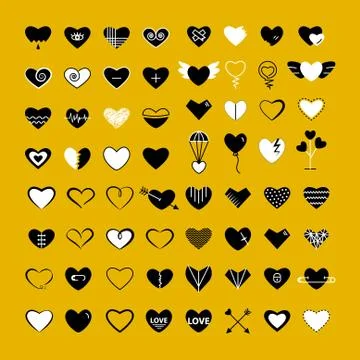 Heart big set icon flat white and black Stock Illustration