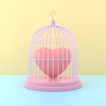 Heart in the birdcage. 3D rendering. Stock Illustration