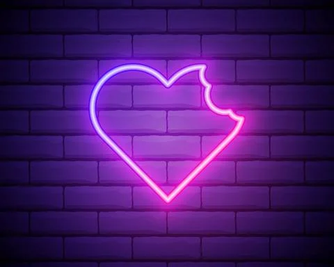 Heart with bite neon icon. Elements of Heartbeat set. Simple icon for website Stock Illustration