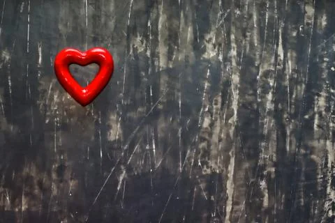 Heart on black background. Valentines day postcard. Top view. Copy space. Stock Photos