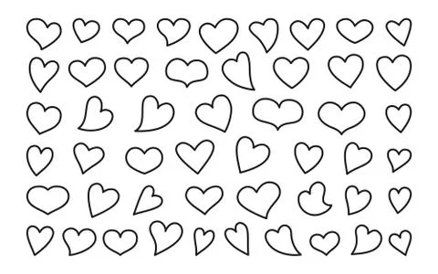 Heart black line different shape set Love sign Stock Illustration
