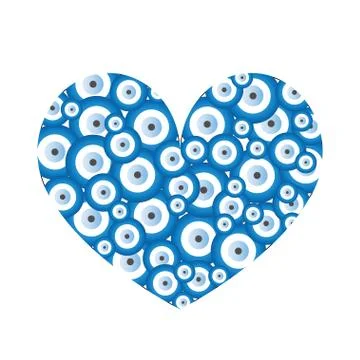 Heart with blue evil eyes vector - evil eye card - love card Illustrazione stock