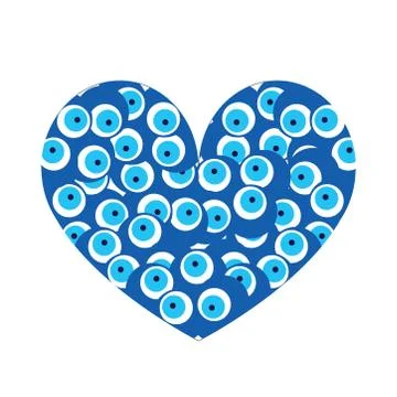 Heart with blue evil eyes vector - evil eye card Stock Illustration