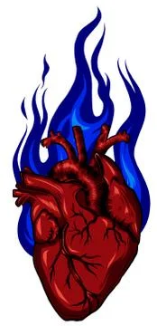 Heart in blue fire. Illustration on withe background for design Illustrazione stock