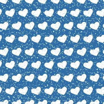 Heart blue seamless pattern for package and holiday design, grunge texture sc 스톡 일러스트