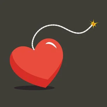 Heart like a bomb. Explosion heart with fire. Stock Illustration