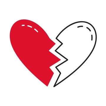 Heart broken in two halves doodle flat style love isolated icon symbol of love 스톡 일러스트