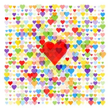 Heart Burst Pattern of Love, vector illustration, lots of colorful hearts sho Stock Illustration