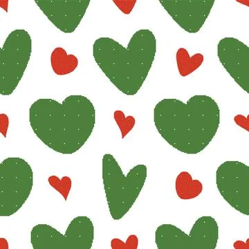 Heart Cactus Seamless Pattern. Vector seamless dithering pixel style pattern Stock Illustration