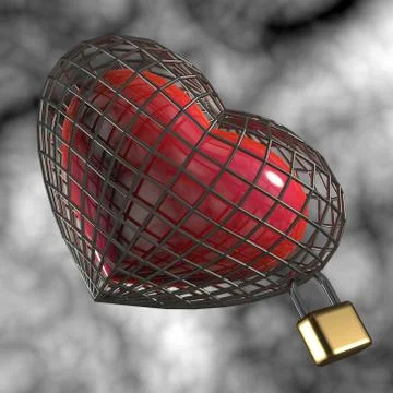 Heart in a cage with a padlock. Stock Illustration