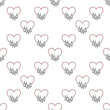 Heart with candlestick pattern vector I Love Trading linear seamless pattern 스톡 일러스트