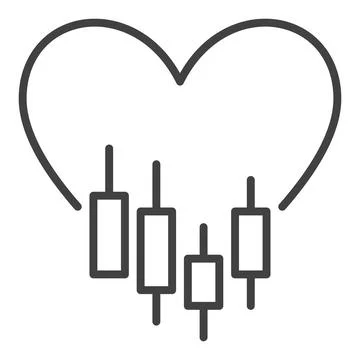 Heart with candlestick pattern vector I Love Trading linear icon or symbol Illustrazione stock
