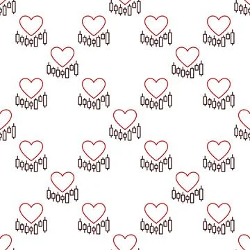 Heart with Candlestick Pattern vector I Love Trading seamless pattern in th.. Stock Illustration