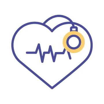 Heart cardio with stethoscope line style icon Stock Illustration