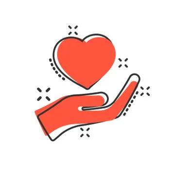 Heart care icon in comic style. Charity vector cartoon illustration on white  Stock Illustration