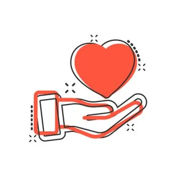 Heart care icon in comic style. Charity vector cartoon illustration on white  Stock Illustration