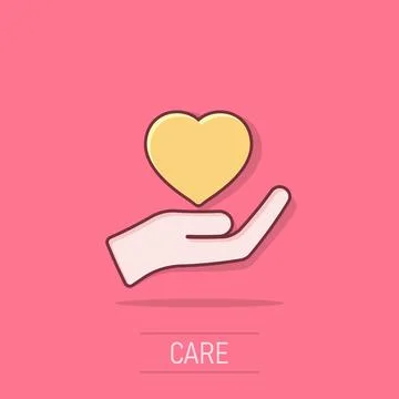 Heart care icon in comic style. Charity vector cartoon illustration on isol.. Stock Illustration