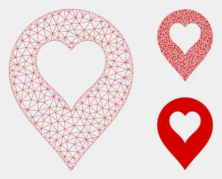 Heart Casino Marker Vector Mesh Wire Frame Model and Triangle Mosaic Icon イラスト素材