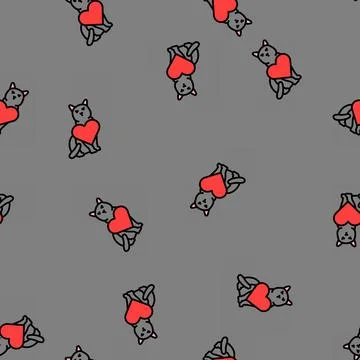 Heart cat breeding vector seamless pattern Stock Illustration