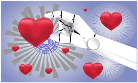 Heart catch by robot hand on abstract background Stock Illustration