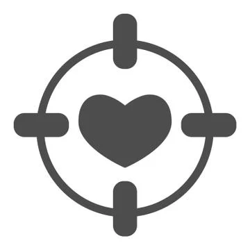 Heart in center of target solid icon. Love darts, follover and aiming symbol Stock Illustration