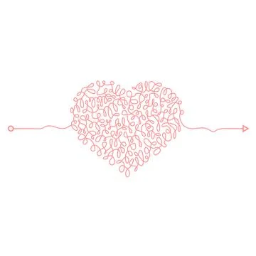 Heart Chaotic Doodle. Thread Clew Knot. Insane Messy Line. Complicated Clew Way イラスト素材