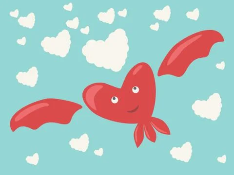 Heart character and clouds Stock Illustration