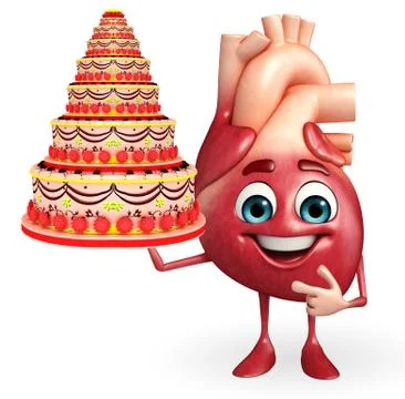 Heart character with cake Stock Illustration