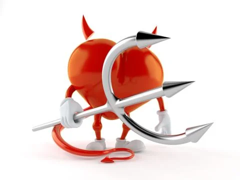 Heart character with devil horns and pitchfork Illustrazione stock