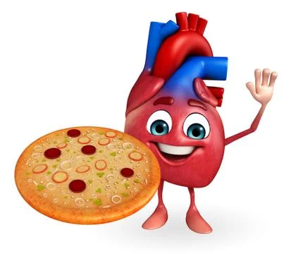 Heart character with pizza Stock Illustration