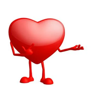 Heart character with pointing pose Stock Illustration