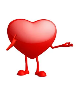 Heart character with pointing pose Stock Illustration
