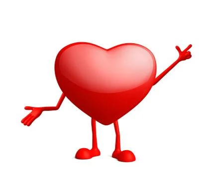 Heart character with pointing pose Stock Illustration