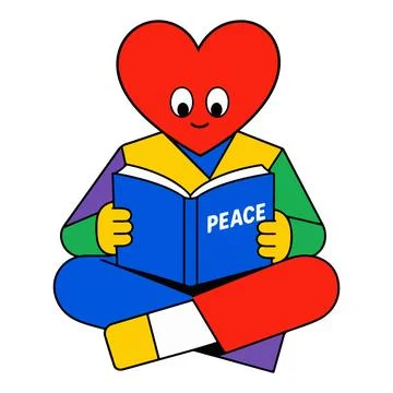 Heart Character Reading a Book About Peace Stock Illustration