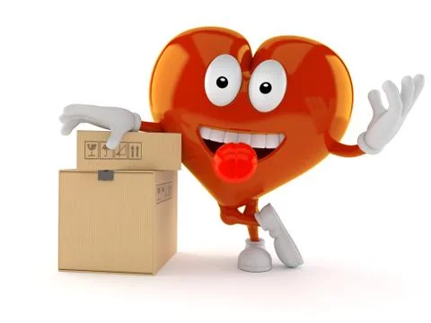 Heart character with stack of boxes 스톡 일러스트
