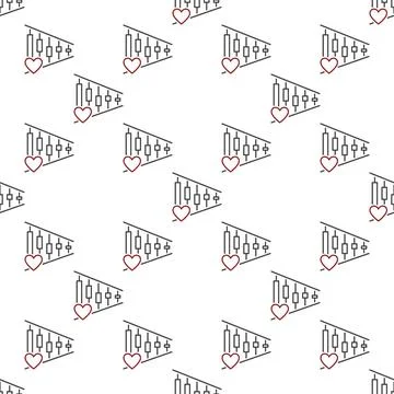 Heart with Chart vector Financial Analysis seamless pattern in thin line styl 스톡 일러스트