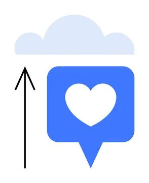 Heart in Chat Bubble Uploading to Cloud with Upward Arrow Indicating Data 스톡 일러스트