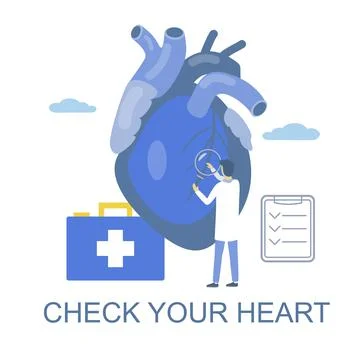 Heart checkup, flat vector illustration. Doctor cardiologist. Medicine and Stock Illustration