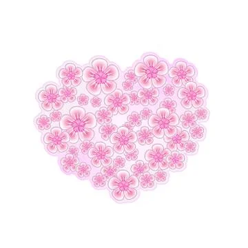 Heart with cherry blossoms of different sizes. Vector Stock Illustration